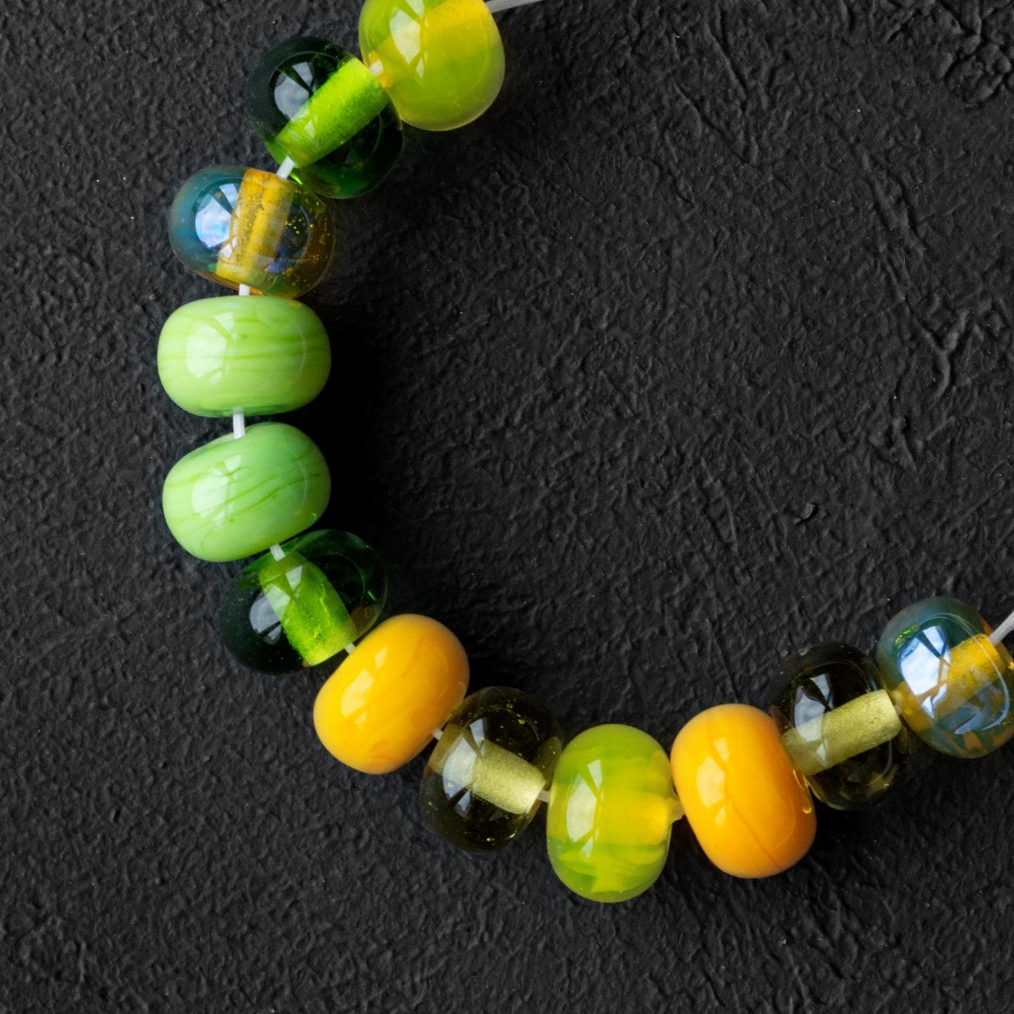 Yellow Green Spacer Beads – Handmade Murano Donut Beads for Jewelry Making – 12 pcs