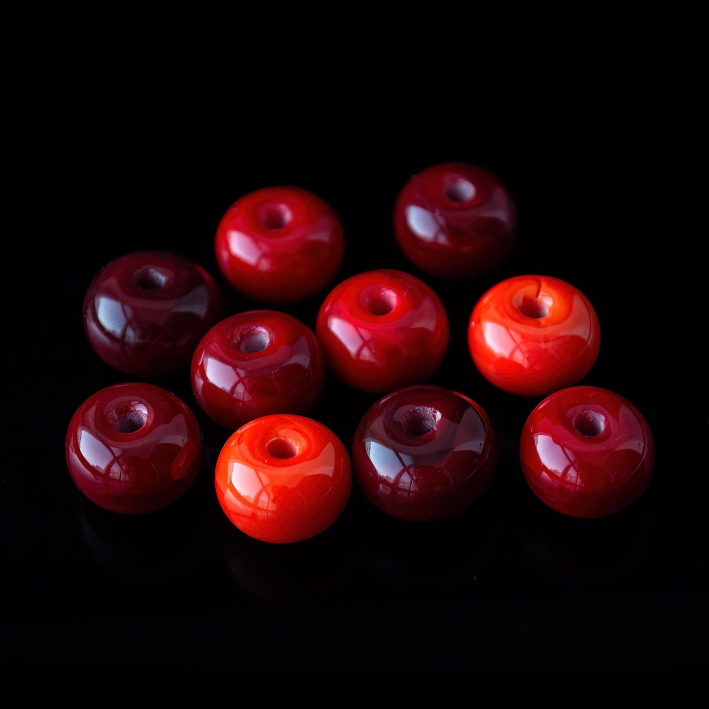 Fiery Red and Orange Gradient Handmade Lampwork Glass Beads