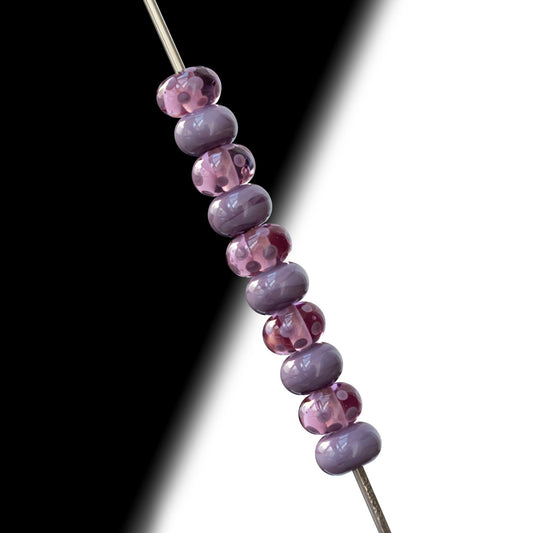 Purple Lavender Dots Handmade Lampwork Glass Spacer Set Beads Murano Artisan Jewelry Making Bracelet