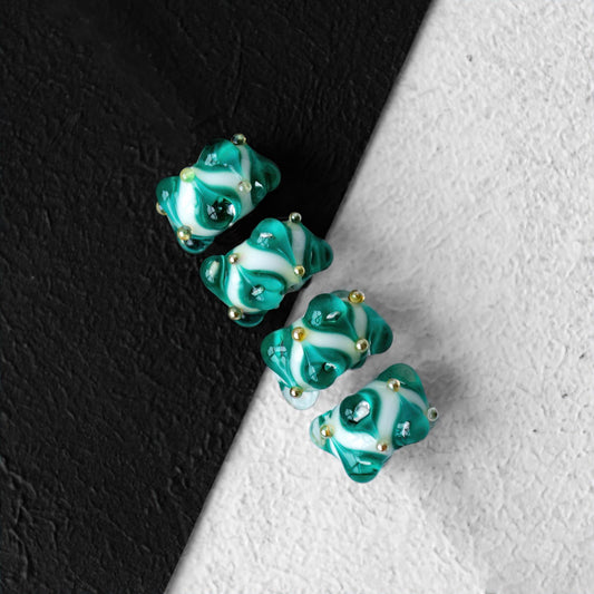 White and Green Handmade Lampwork Glass Focal Beads