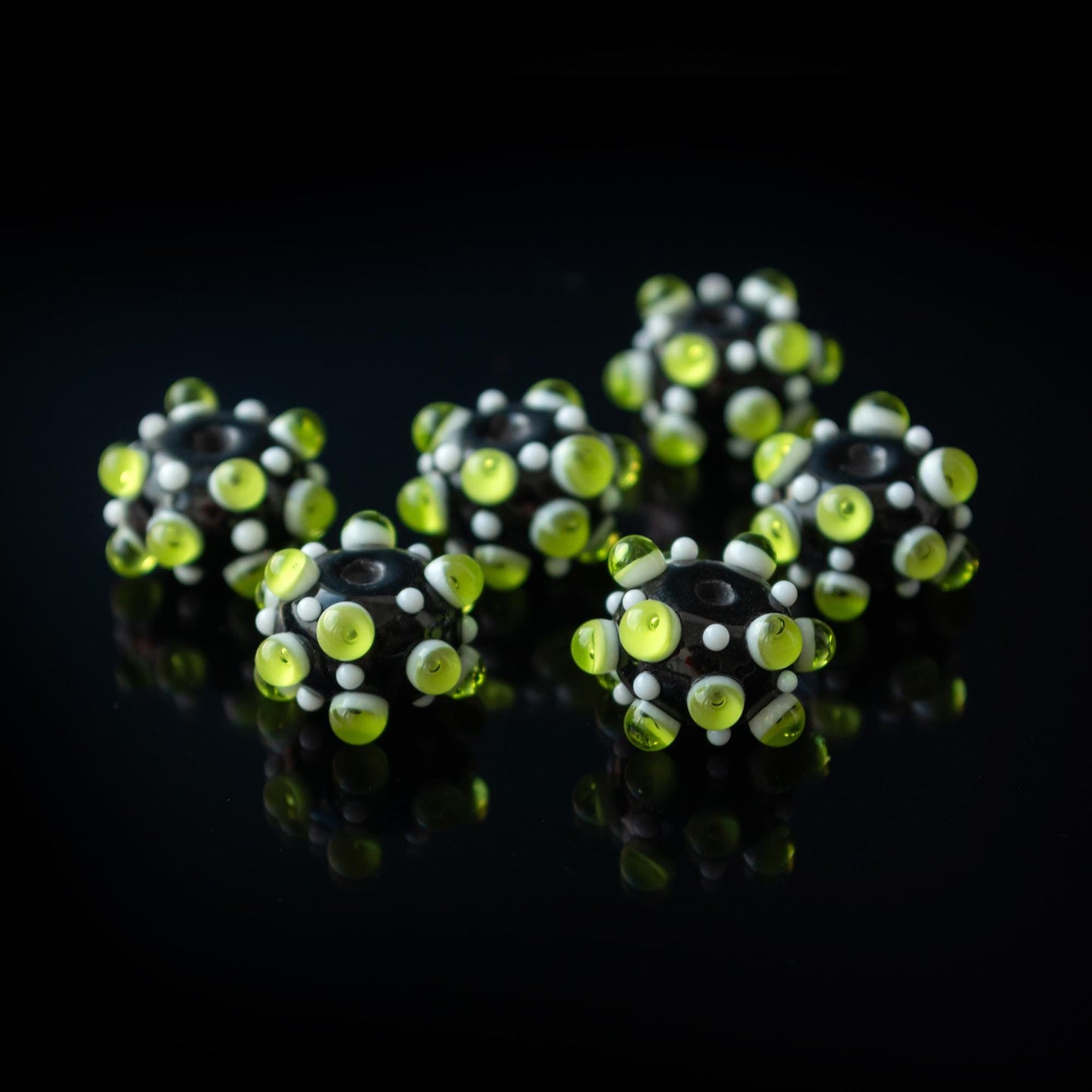 Black Green Handmade Lampwork  Focal Beads 1 ps
