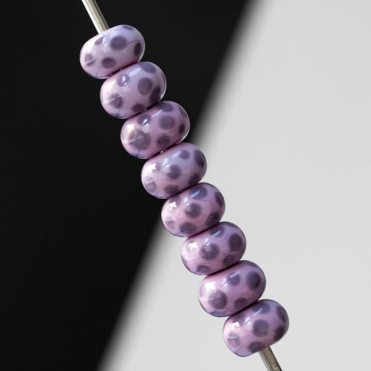 Rose Purple Lavender Dots Handmade Lampwork Glass Spacer Set