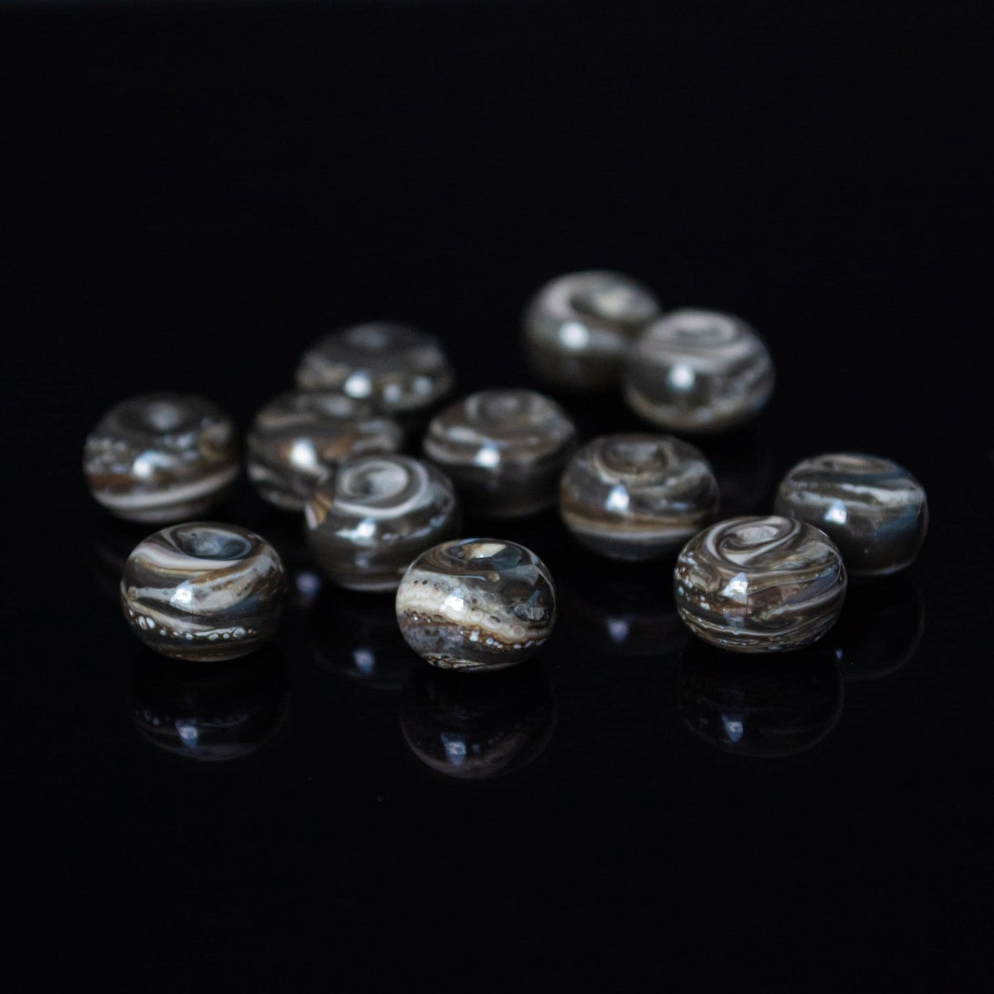Gray Brown Beige Marble Handmade Lampwork Glass Spacer Set