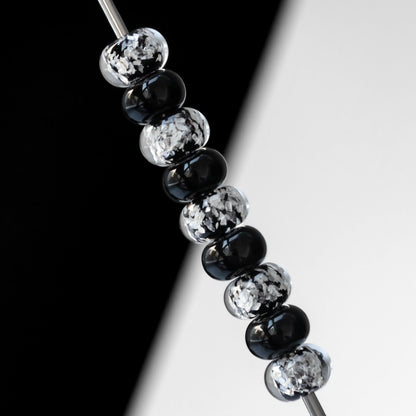 Black and Silver Flake Lampwork Beads - Handmade Glass Bead Set