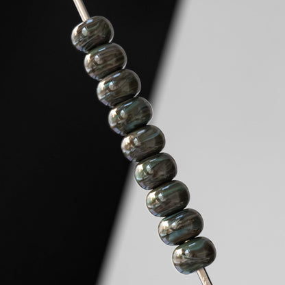 Gray Brown Teal Handmade Lampwork Glass Spacer Set