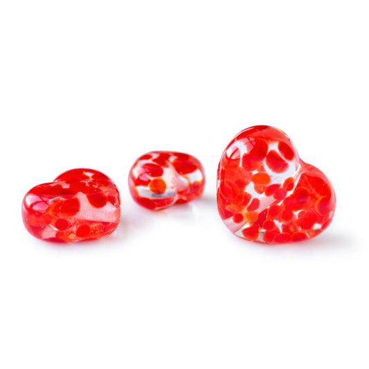 Red Orange Spot Heart Handmade Lampwork Glass Beads