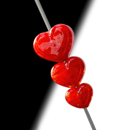 Red Orange Heart Handmade Lampwork Glass Beads