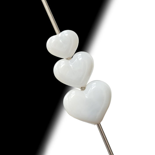 White Milky Heart Handmade Lampwork Glass Beads