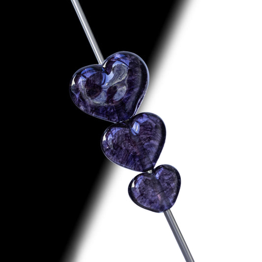 Purple Ink Violet Lilac Heart Handmade Lampwork Glass Beads