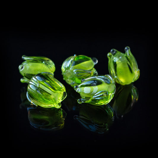 Flower Bud Green Handmade Lampwork  Beads