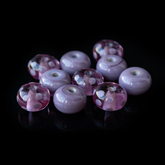 Purple Lavender Dots Handmade Lampwork Glass Spacer Set Beads Murano Artisan Jewelry Making Bracelet