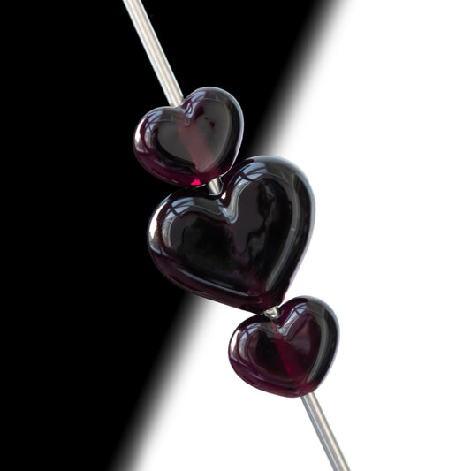 Dark Purple Violet Heart Handmade Lampwork Glass Beads