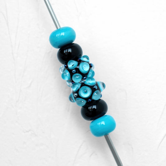 Black and Blue Handmade Lampwork Glass Beads Set