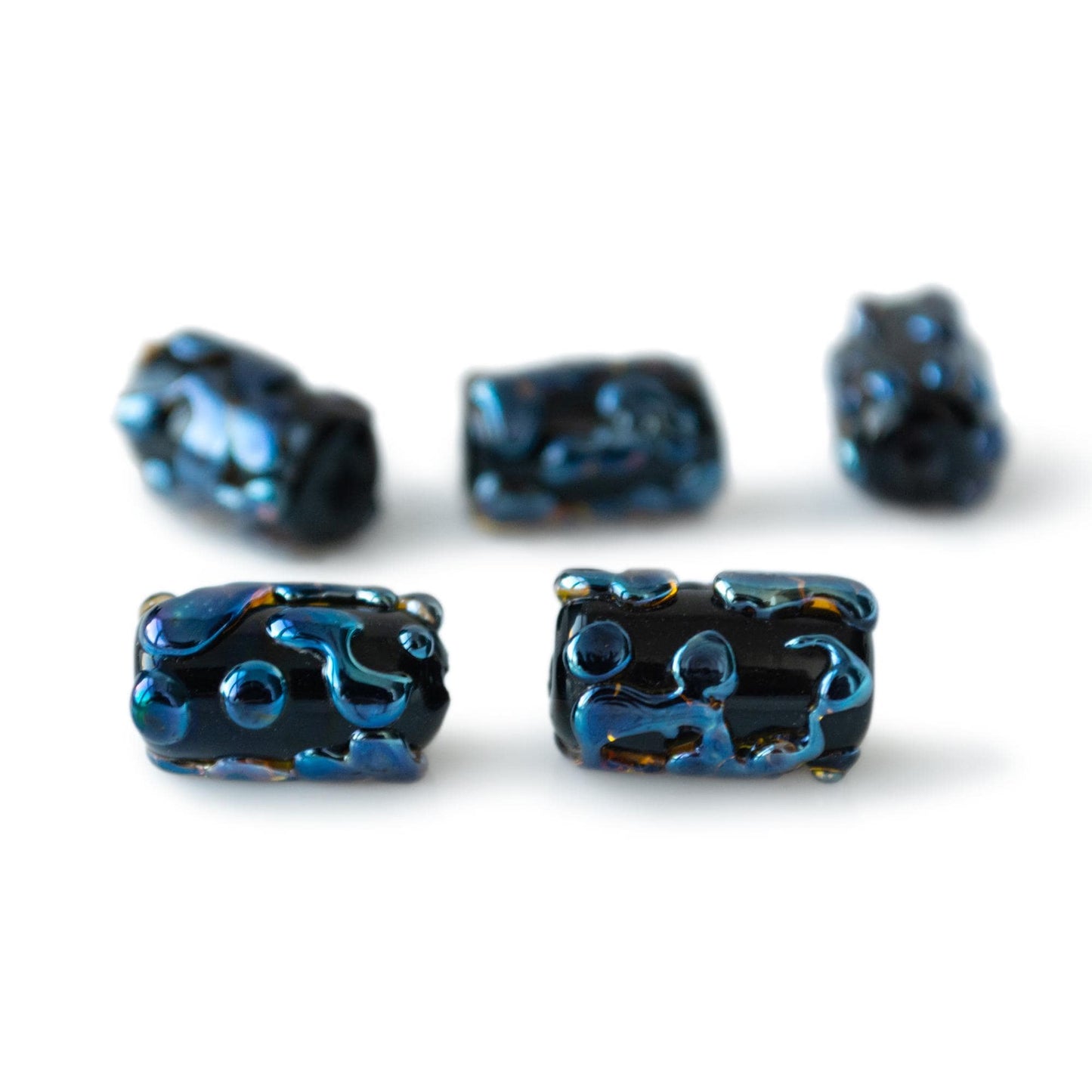 Dark Iridescent Handmade Lampwork Set Beads Murano Glass Artisan Jewelry
