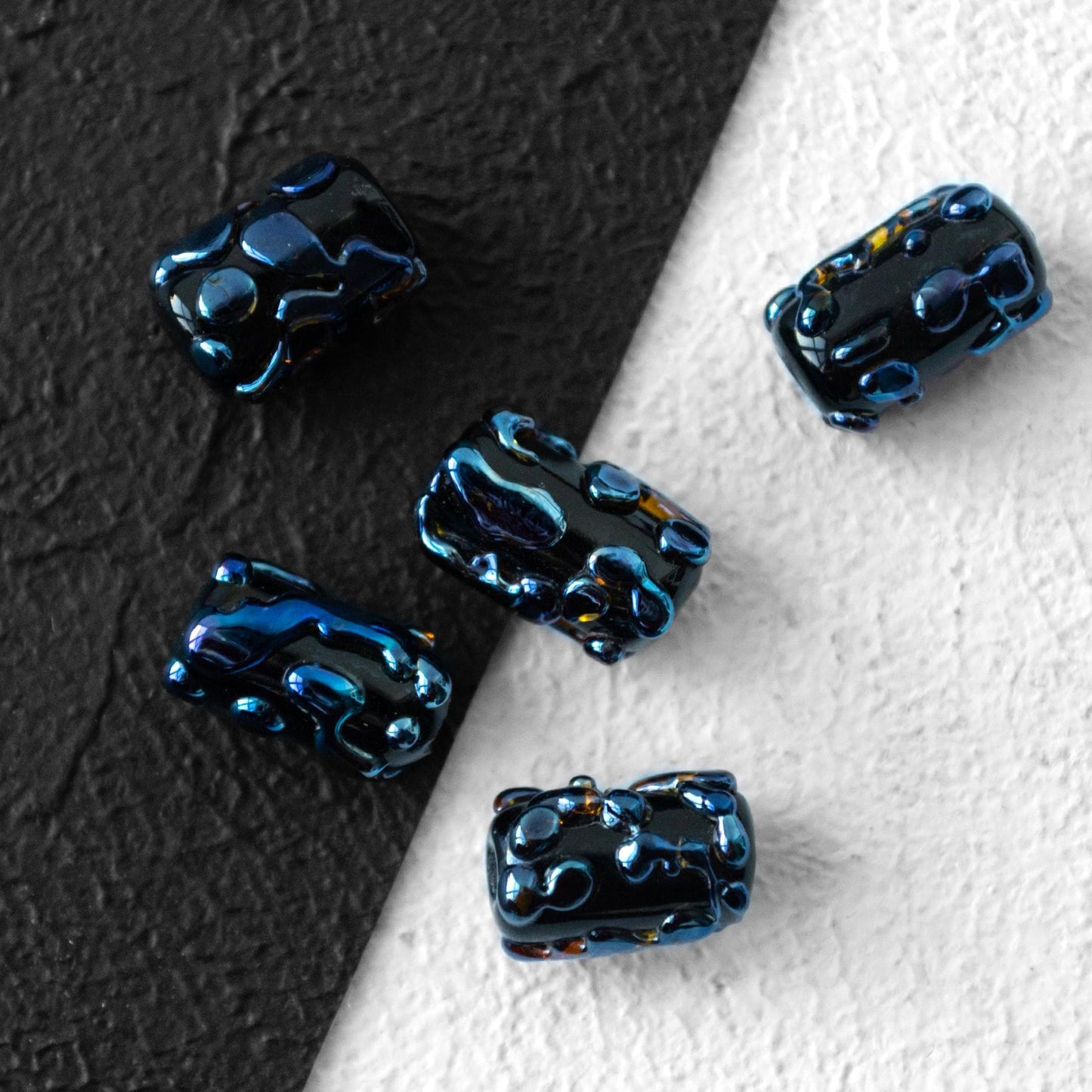 Dark Iridescent Handmade Lampwork Set Beads Murano Glass Artisan Jewelry