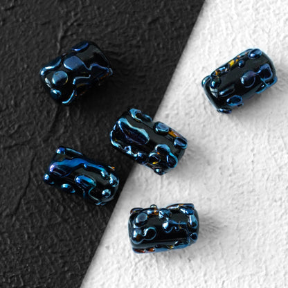 Dark Iridescent Handmade Lampwork Set Beads Murano Glass Artisan Jewelry