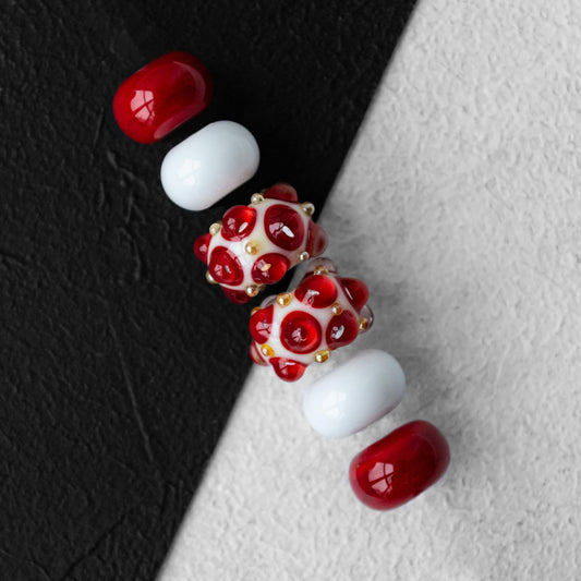 White and Red Transparent Earring Set Handmade Lampwork Glass Beads