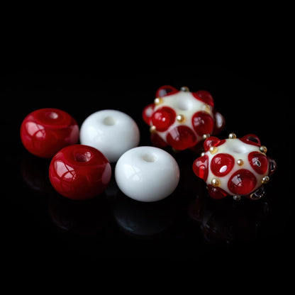 White and Red Transparent Earring Set Handmade Lampwork Glass Beads