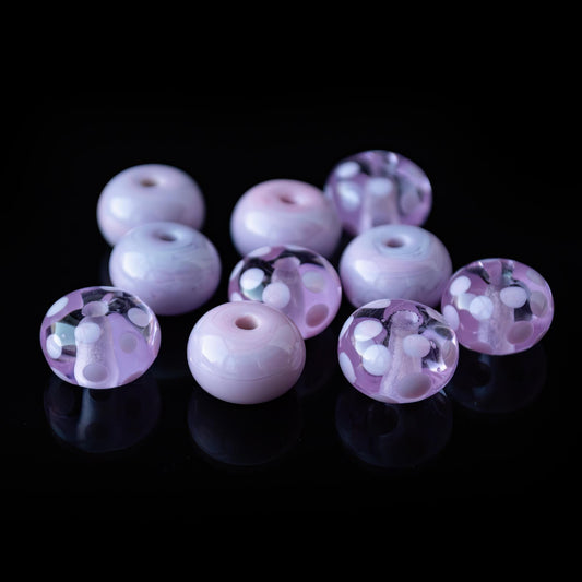 Rose Pink Dots Handmade Lampwork Glass Spacer Set Beads