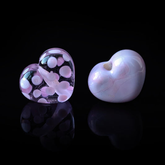 Lavender and Pink Handmade Lampwork Glass Heart Beads