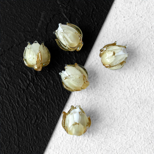 Amber Yellow Flower Bud Rose Lampwork Beads Handmade Murano Glass 1pc