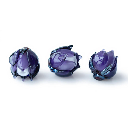 Purple Violet Flower Bud Rose Lampwork Beads Handmade Murano Glass 1pc