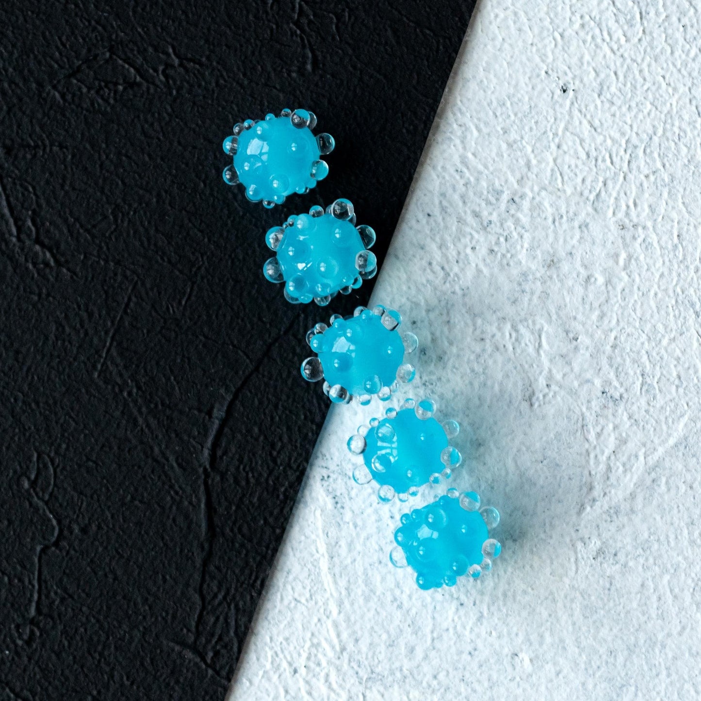 Bright Aqua Blue with Clear Bumps Handmade Lampwork Beads 1pc