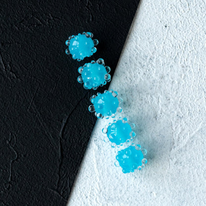 Bright Aqua Blue with Clear Bumps Handmade Lampwork Beads 1pc
