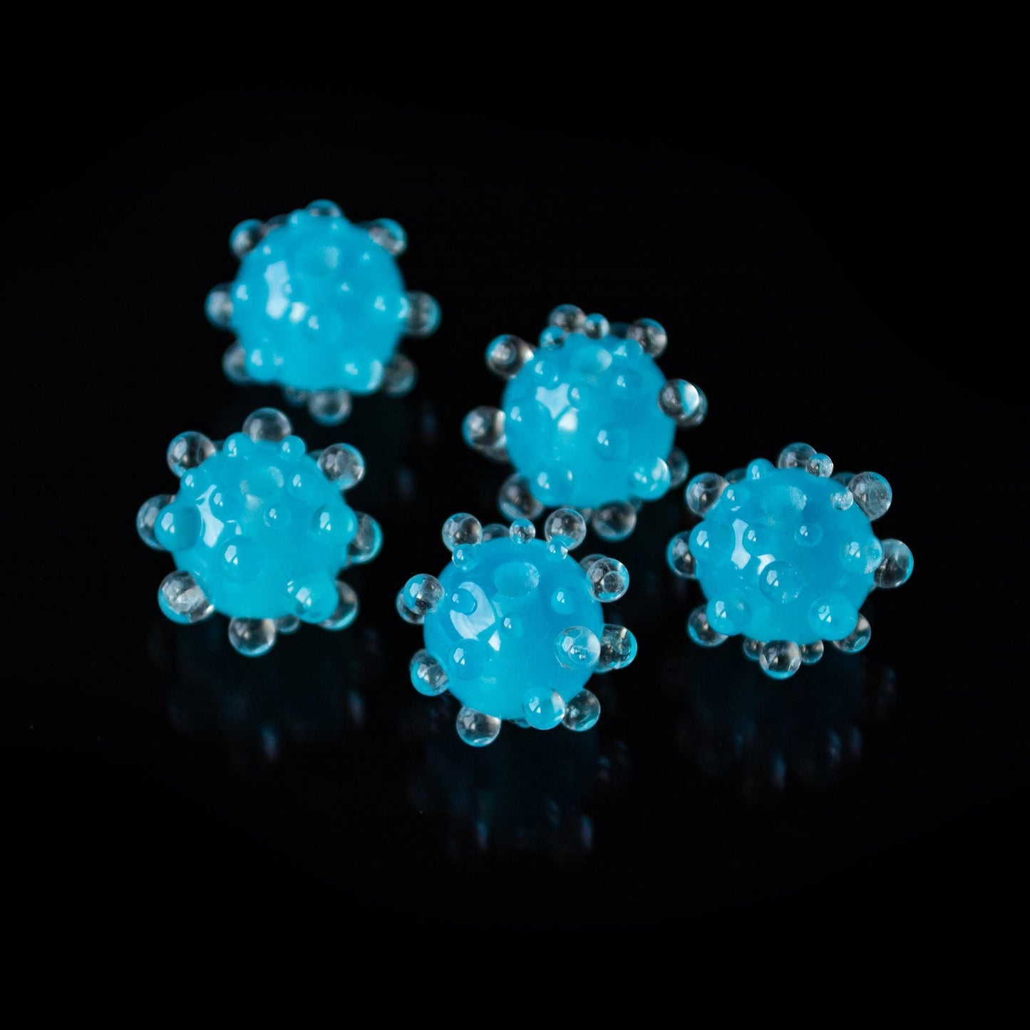 Bright Aqua Blue with Clear Bumps Handmade Lampwork Beads 1pc