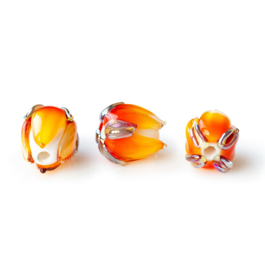 Orange Tulip Bud Lampwork Artisan Floral Bead 1pc