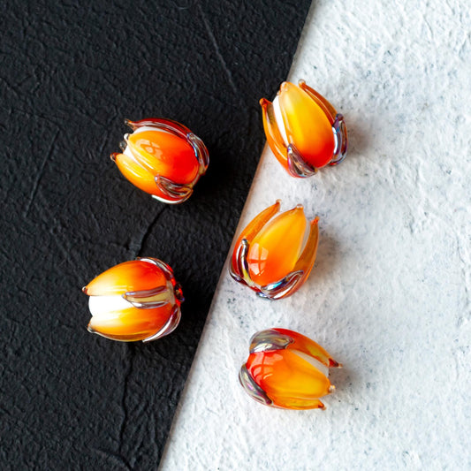 Orange Tulip Bud Lampwork Artisan Floral Bead 1pc