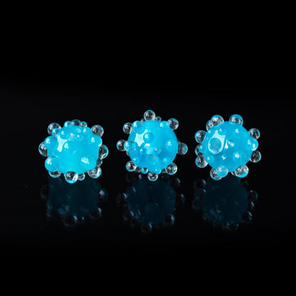 Bright Aqua Blue with Clear Bumps Handmade Lampwork Beads 1pc