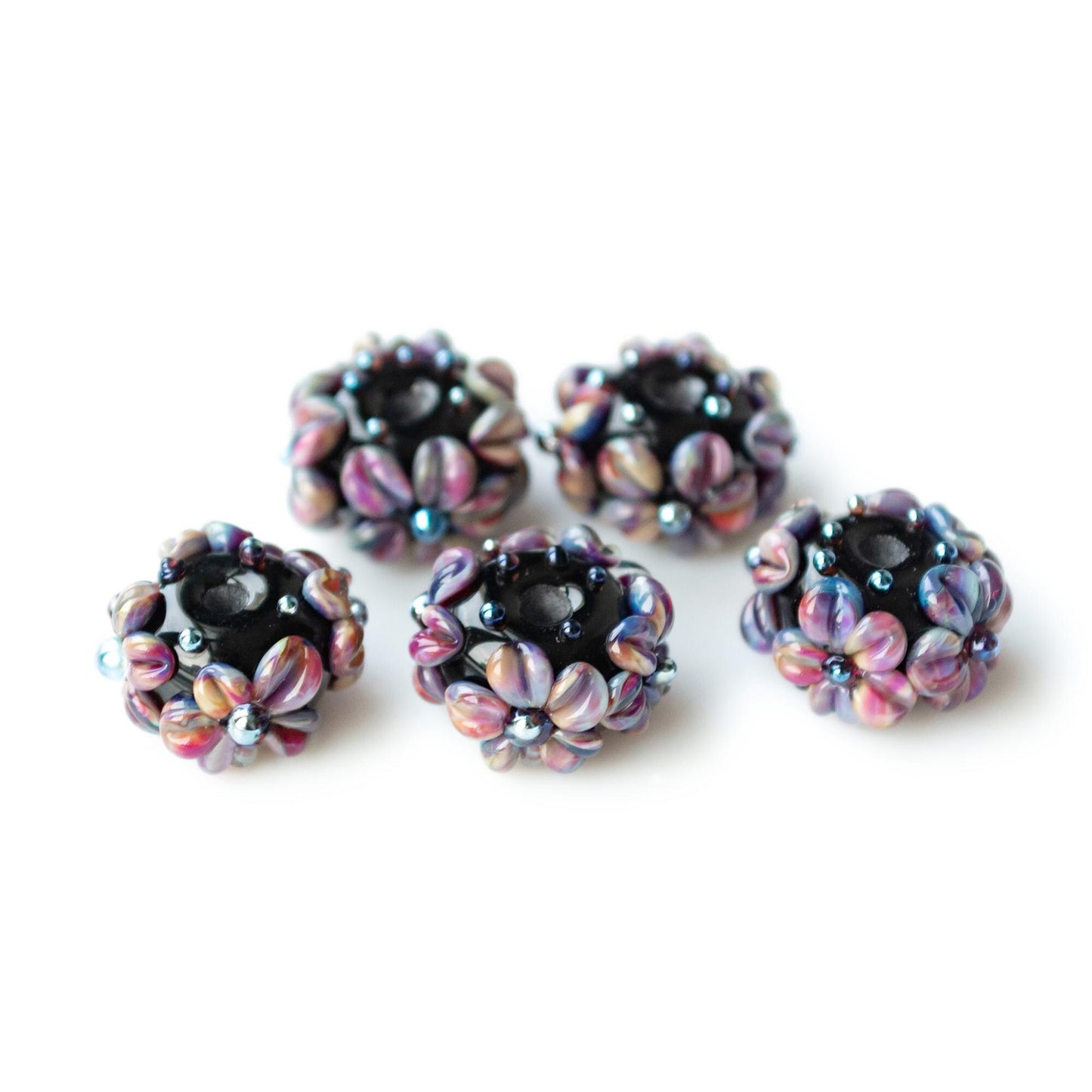 Floral Purple Pink Blue Petals Textured Handmade Lampwork Glass Bead 1pc