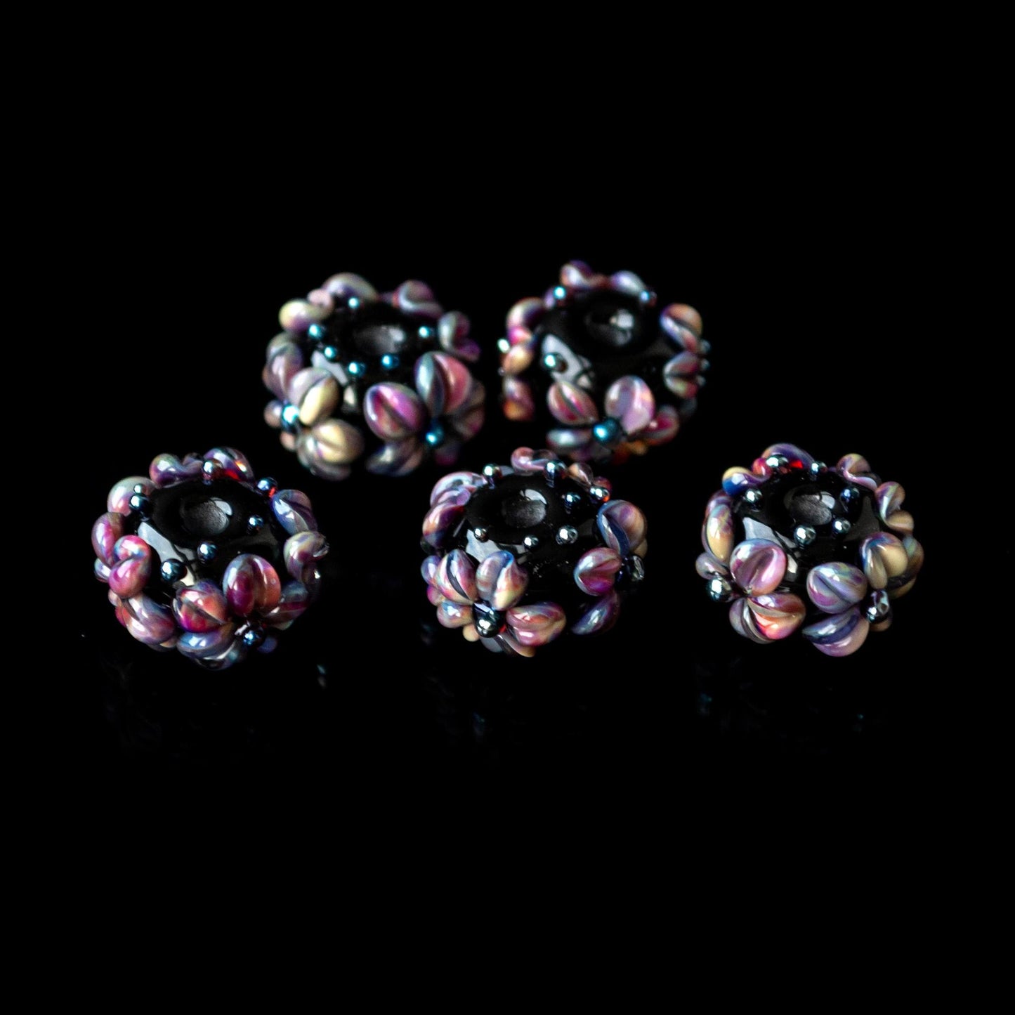 Floral Purple Pink Blue Petals Textured Handmade Lampwork Glass Bead 1pc