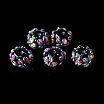 Floral Purple Pink Blue Petals Textured Handmade Lampwork Glass Bead 1pc