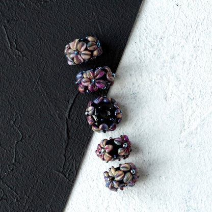 Floral Purple Pink Blue Petals Textured Handmade Lampwork Glass Bead 1pc