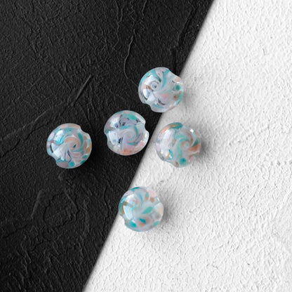 Swirled Pastel Aqua Pink White  Lentil Lampwork Glass Beads 1pc