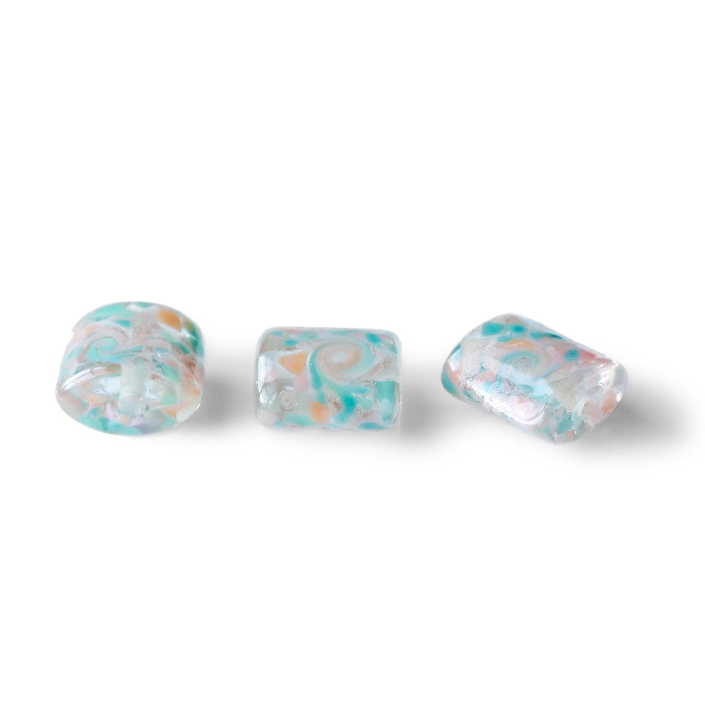 Swirled Pastel Aqua Pink White  Pillow Lampwork Glass Beads 1pc