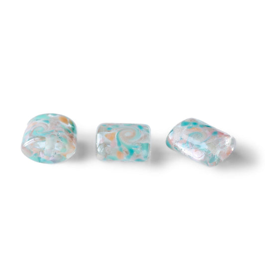 Swirled Pastel Aqua Pink White  Pillow Lampwork Glass Beads 1pc