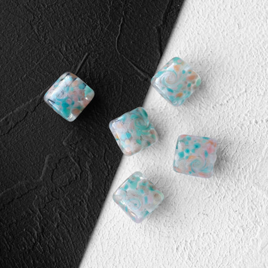 Swirled Pastel Aqua Pink White  Pillow Lampwork Glass Beads 1pc