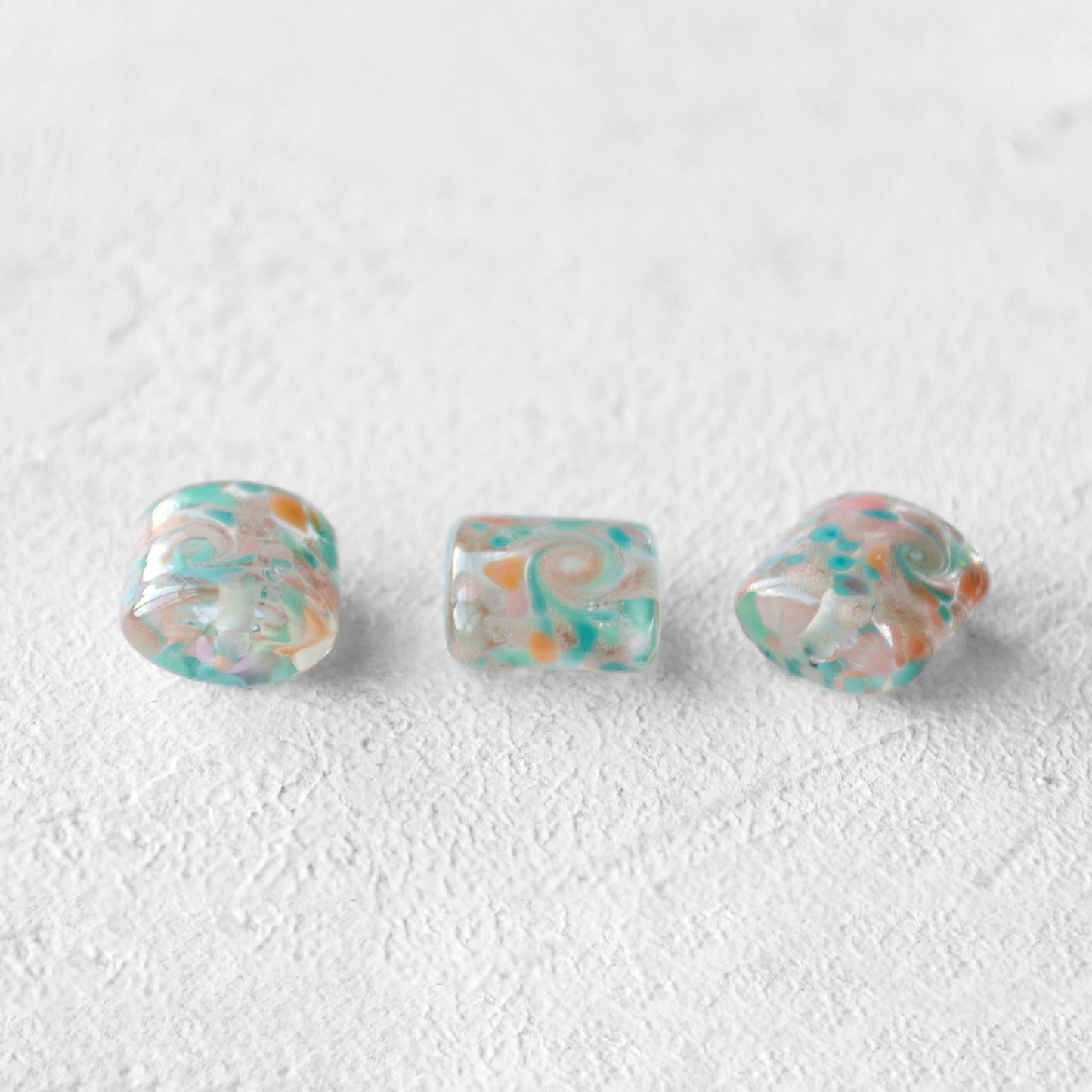 Swirled Pastel Aqua Pink White  Pillow Lampwork Glass Beads 1pc