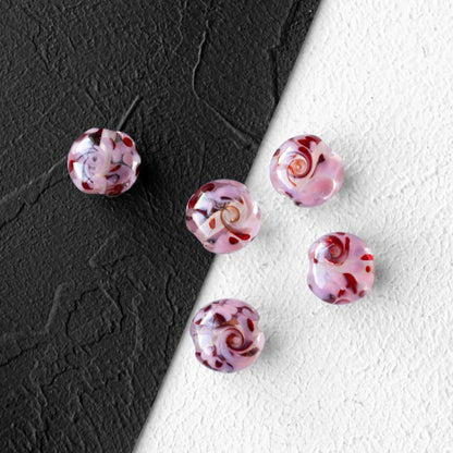 Pink Red Swirled Lentil Lampwork Glass Bead 1pc