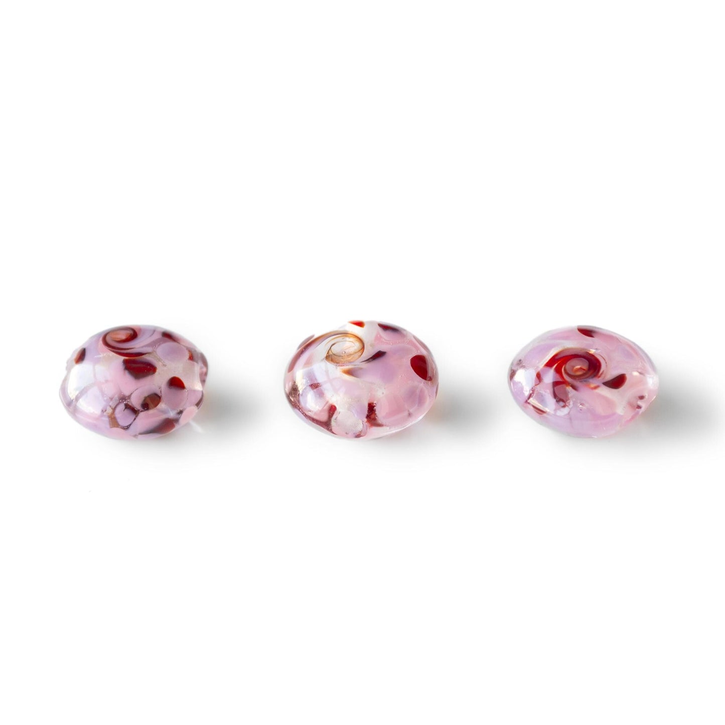 Pink Red Swirled Lentil Lampwork Glass Bead 1pc