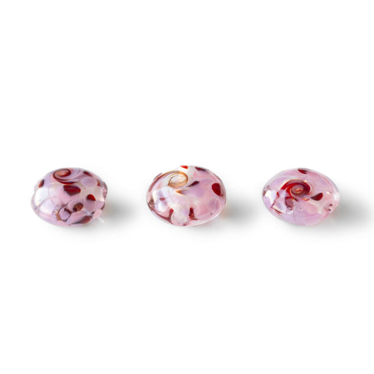 Pink Red Swirled Lentil Lampwork Glass Bead 1pc