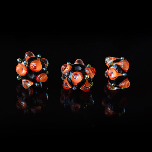 Black and Orange Handmade Lampwork Glass Beads 1pc