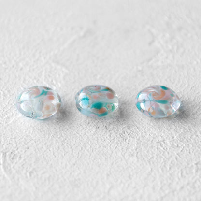 Swirled Pastel Aqua Pink White  Lentil Lampwork Glass Beads 1pc