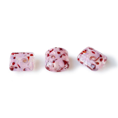 Pink Red Swirled Square Lampwork Glass Beads 1pc