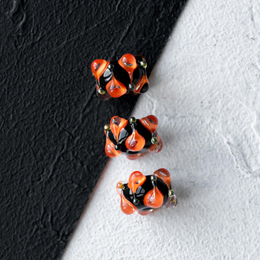 Black and Orange Handmade Lampwork Glass Beads 1pc